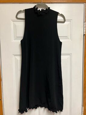 Zara Black Ruffle Mock Neck Mini Dress